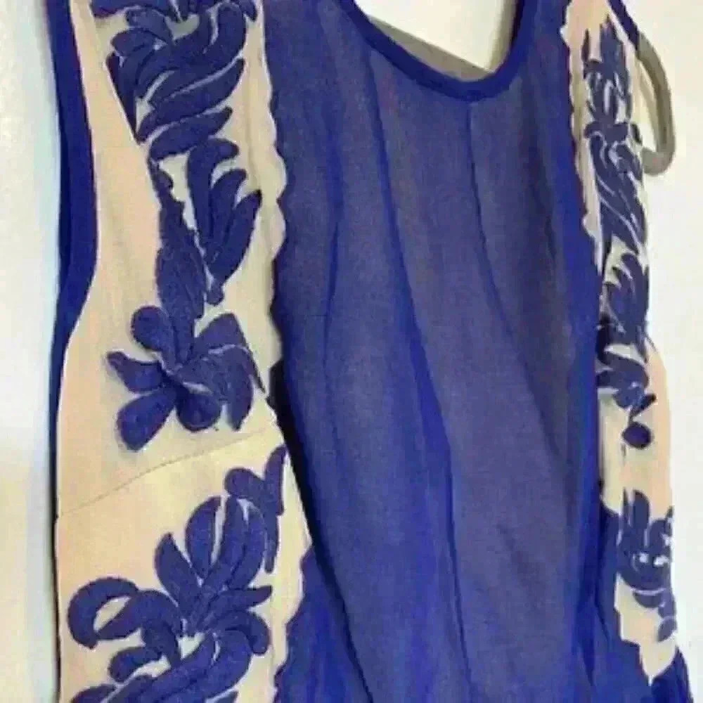 Urban Outfitters Pins and Needles Embroidered Royal Blue Deep V back Flowy Dress - Picture 8 of 12